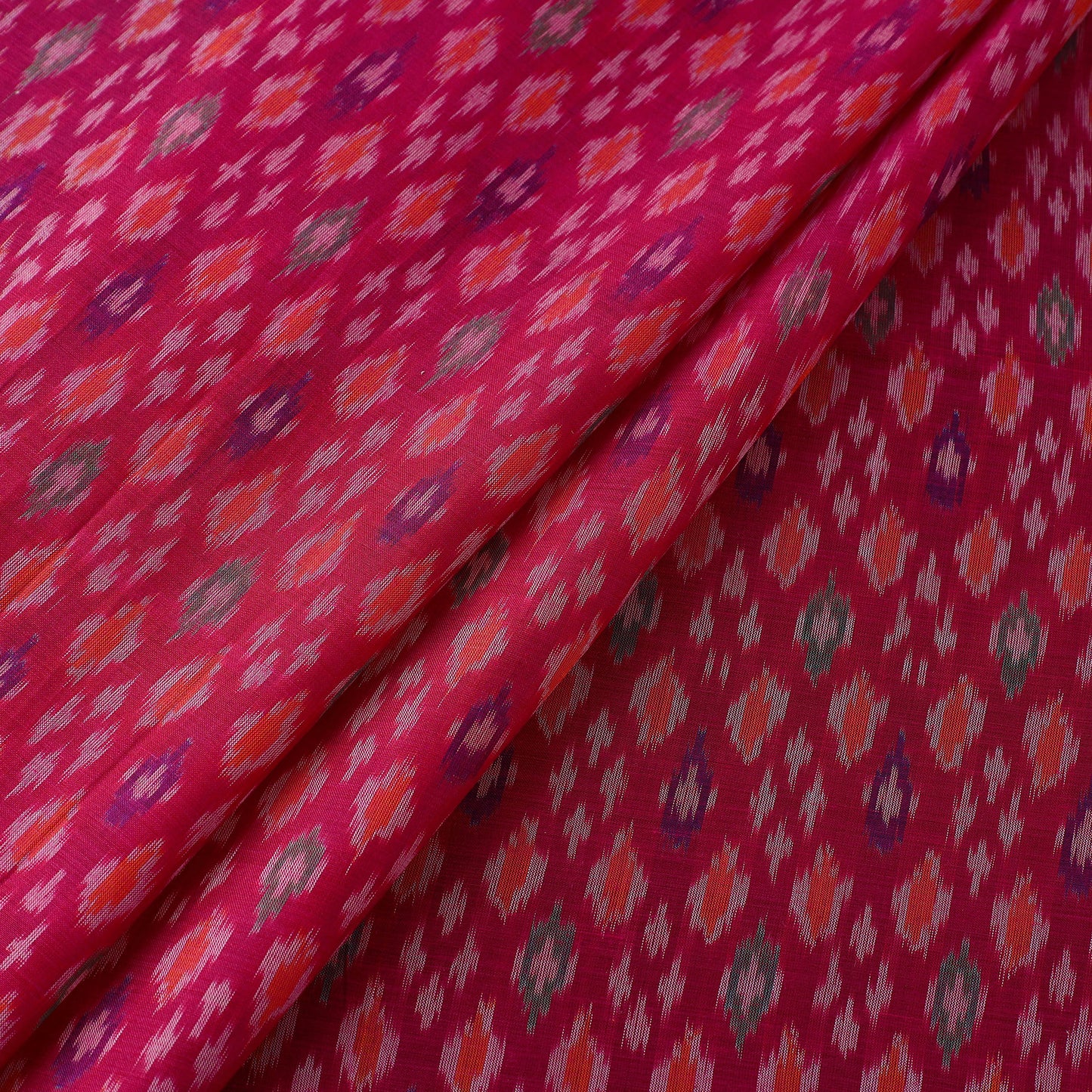 Pink - Pure Sico Silk Cotton Handwoven Pochampally Ikat Fabric 15