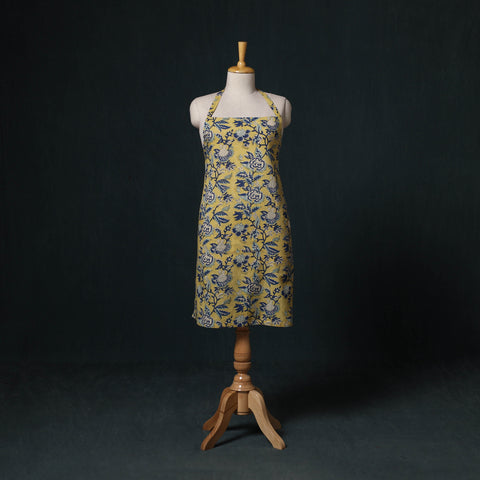 Yellow - Sanganeri Hand Block Print Cotton Apron with Pocket 47