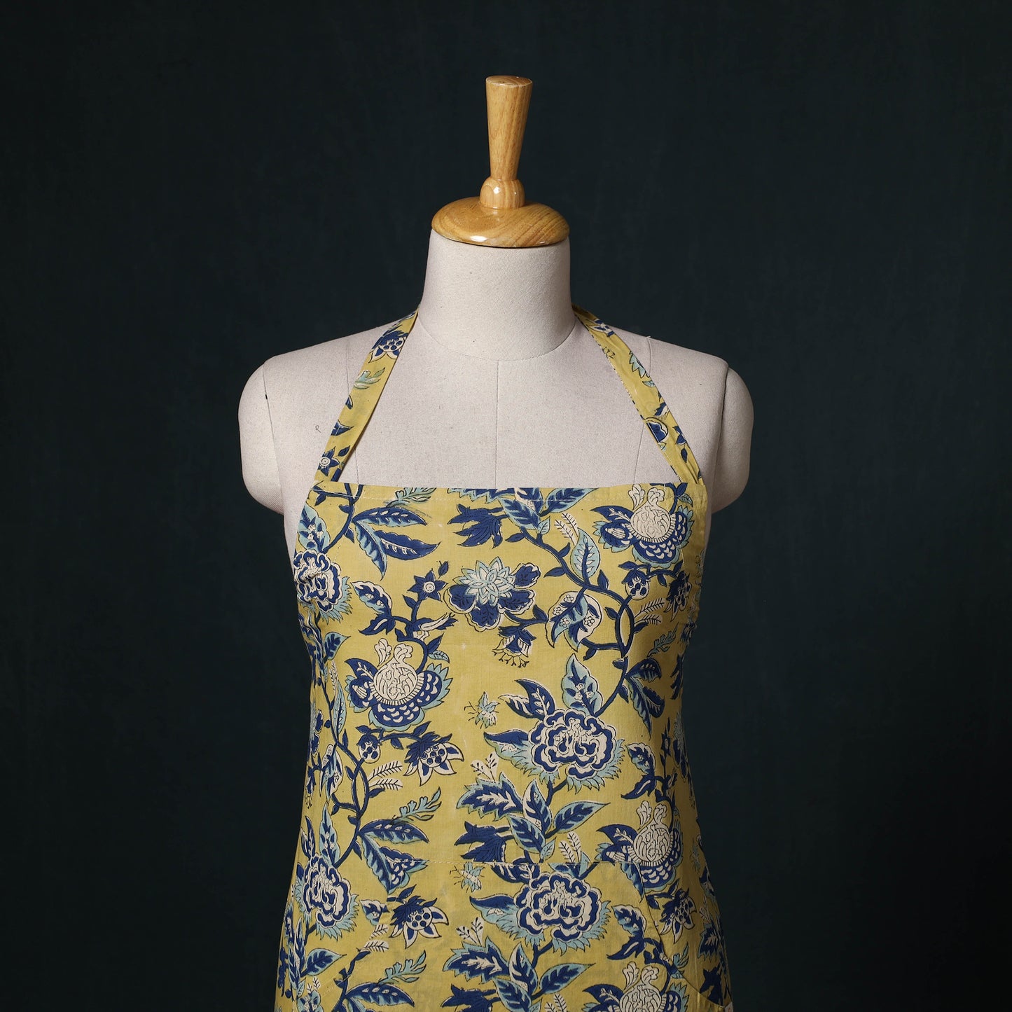 Yellow - Sanganeri Hand Block Print Cotton Apron with Pocket 47