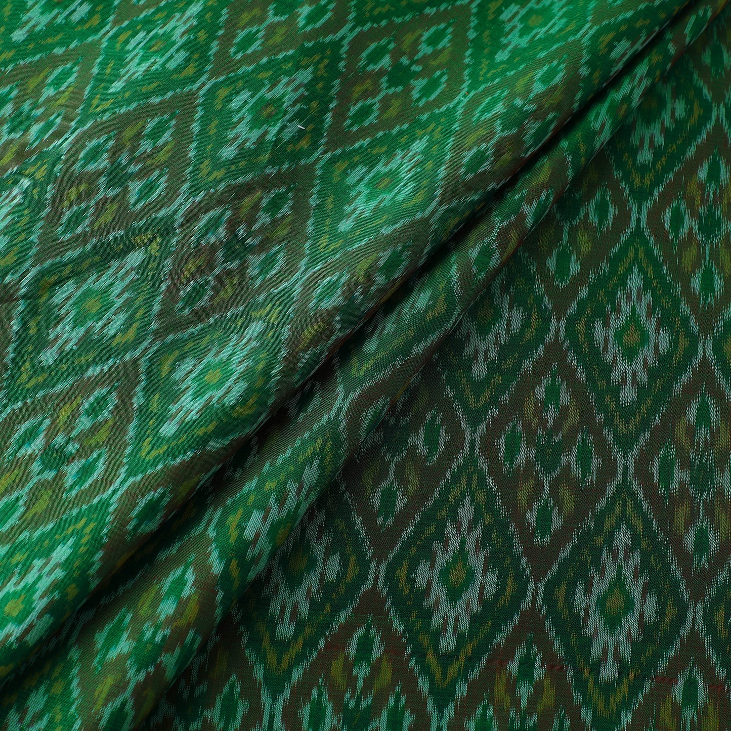 Green - Pure Sico Silk Cotton Handwoven Pochampally Ikat Fabric 16