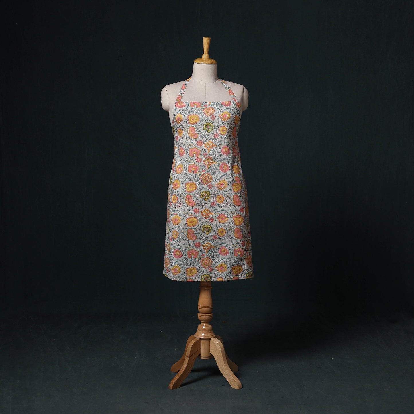 Blue - Sanganeri Hand Block Print Cotton Apron with Pocket 48