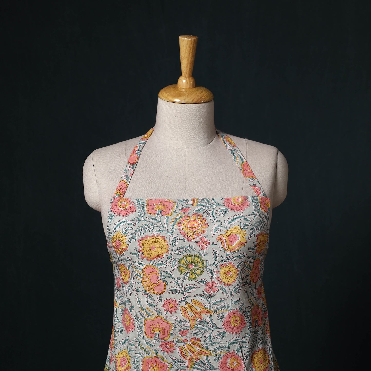 Blue - Sanganeri Hand Block Print Cotton Apron with Pocket 48