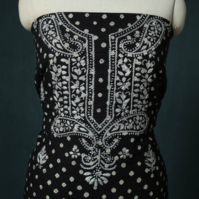 Lucknowi Chikankari Hand Embroidered Bandhani Cotton Unstitched Kurta Material (2.5M) 20