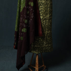 Hand Block Batik Print Cotton 2pc Unstitched Dress Material Kurta Set 01