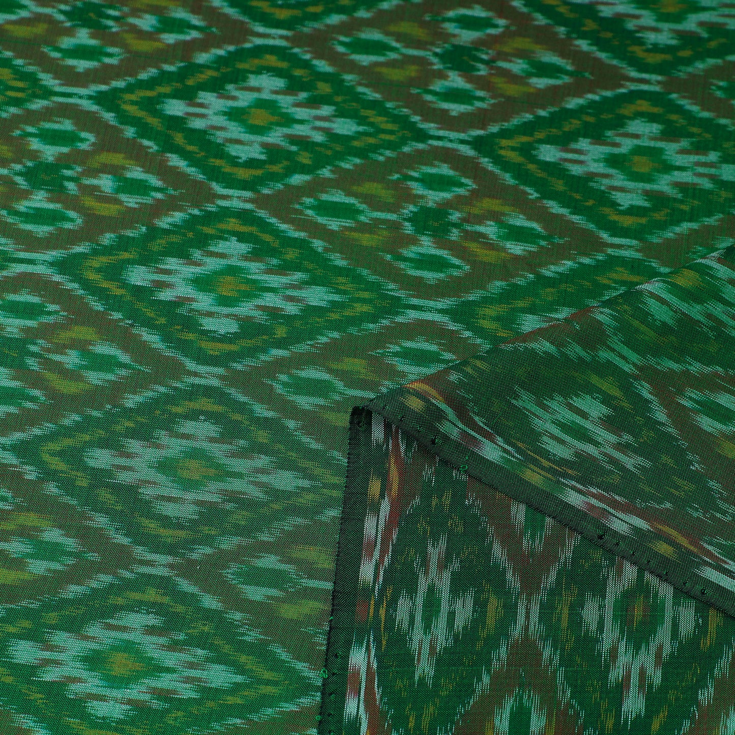 Green - Pure Sico Silk Cotton Handwoven Pochampally Ikat Fabric 16