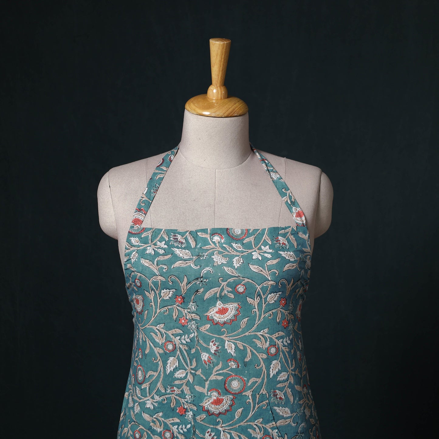 Green - Sanganeri Hand Block Print Cotton Apron with Pocket 49