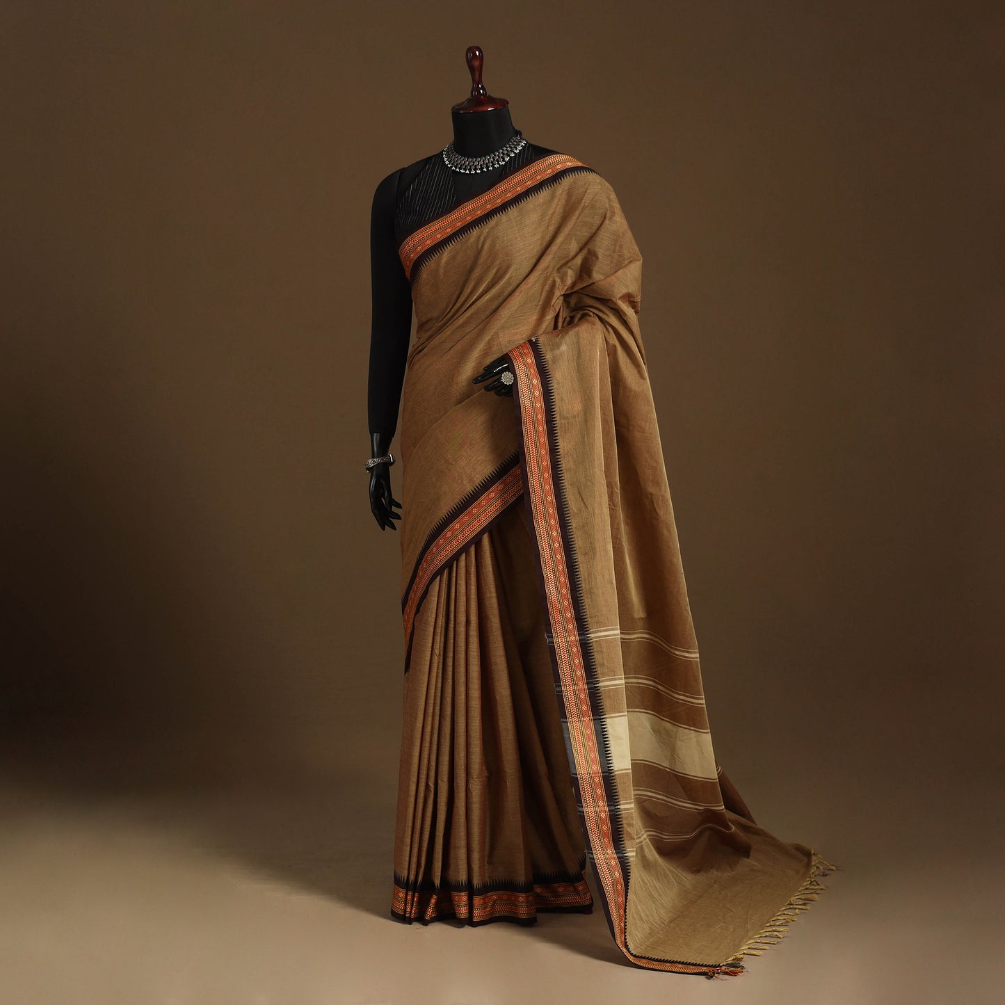 Brown Kandangi Chettinad Cotton Saree with Border