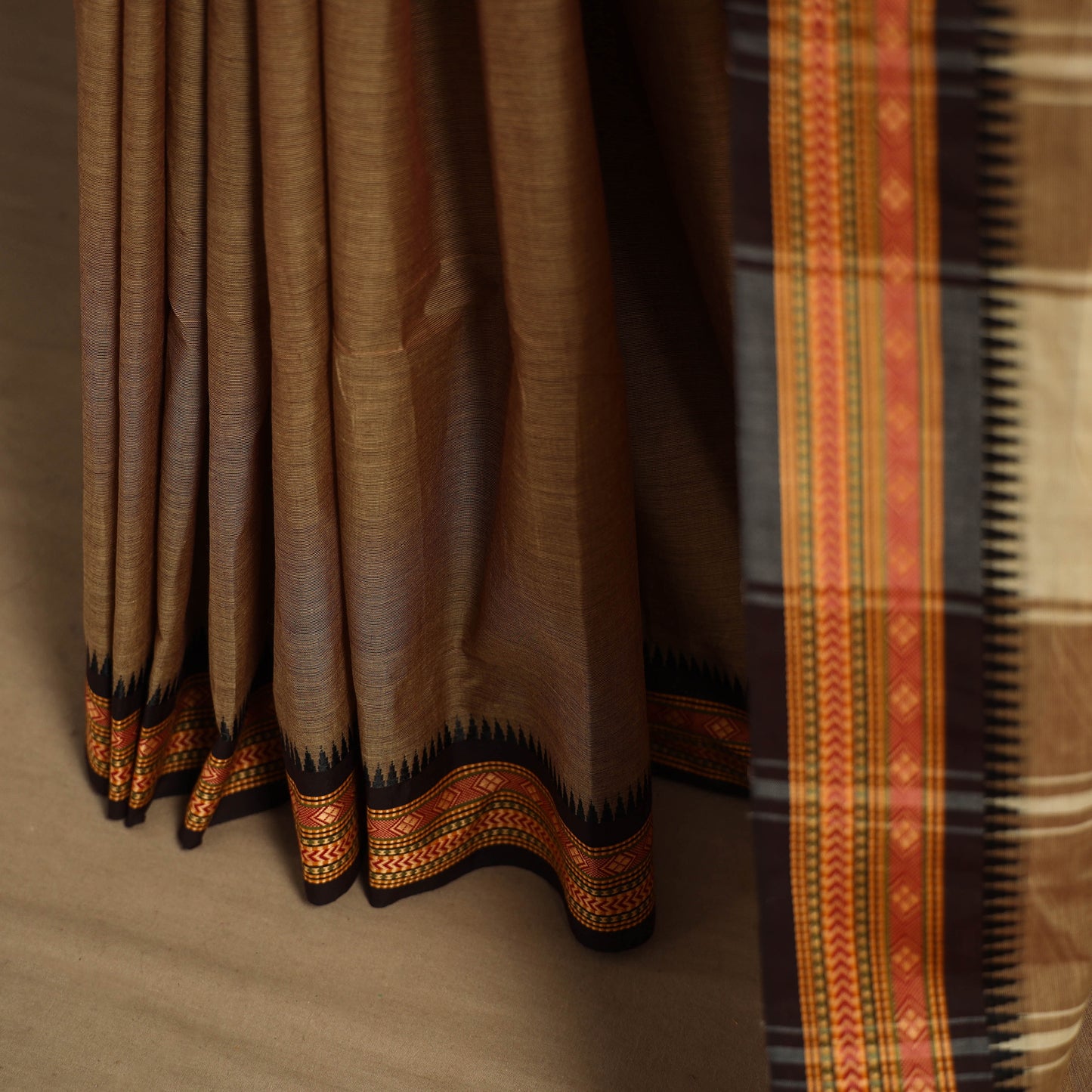 Brown Kandangi Chettinad Cotton Saree with Border