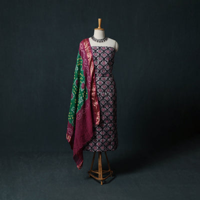 Hand Block Batik Print Cotton 2pc Unstitched Dress Material Kurta Set 02