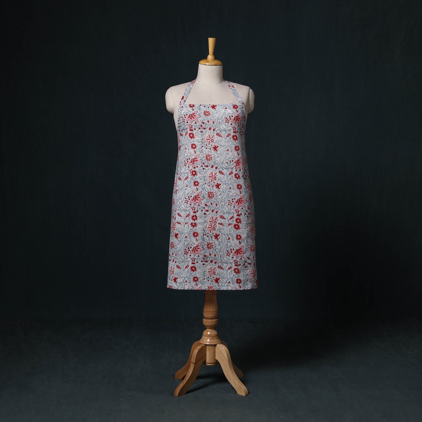 Grey - Sanganeri Hand Block Print Cotton Apron with Pocket 50