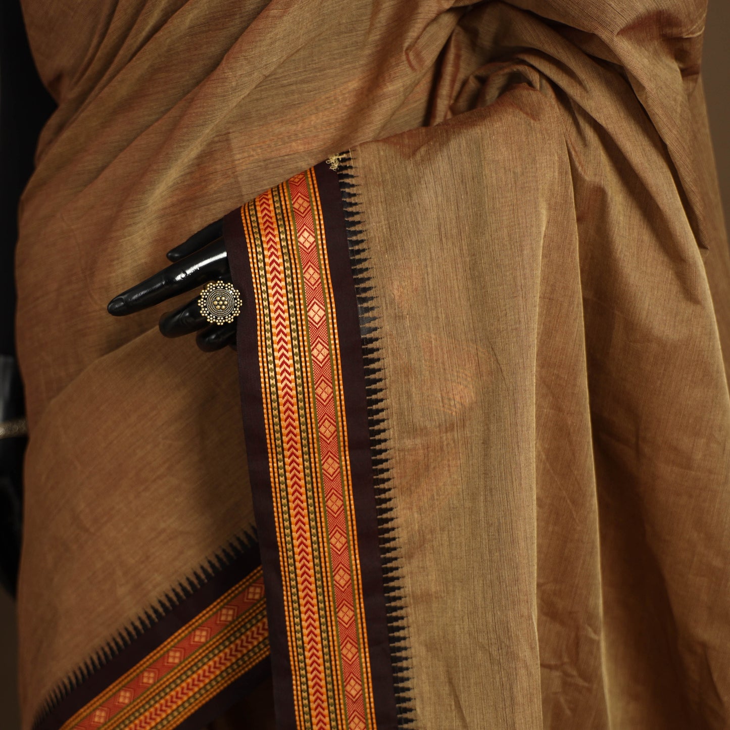 Brown Kandangi Chettinad Cotton Saree with Border