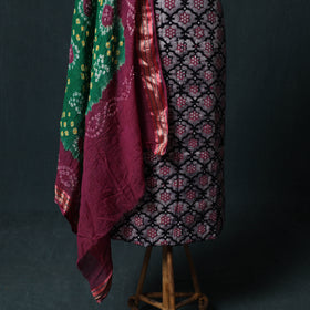 Hand Block Batik Print Cotton 2pc Unstitched Dress Material Kurta Set 02