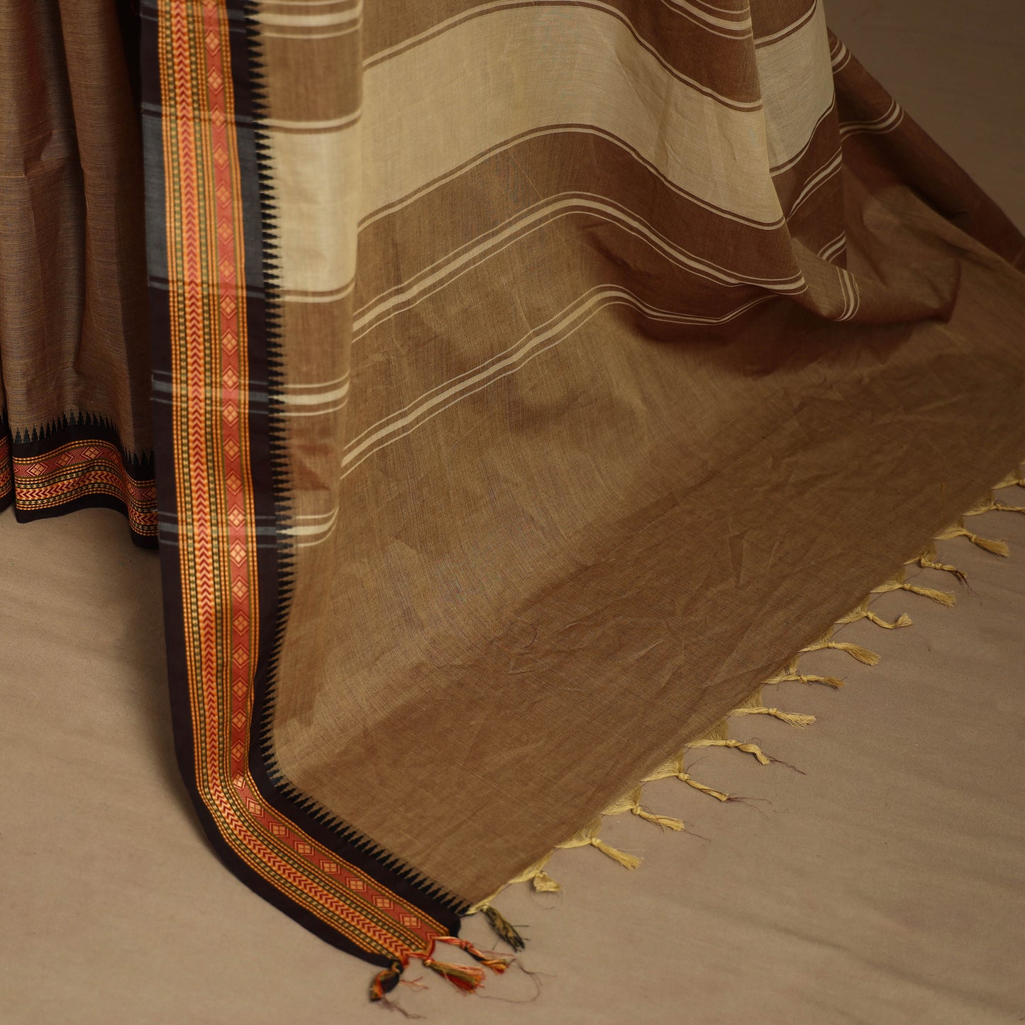 Brown Kandangi Chettinad Cotton Saree with Border