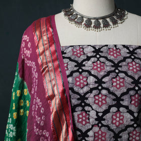 Hand Block Batik Print Cotton 2pc Unstitched Dress Material Kurta Set 02