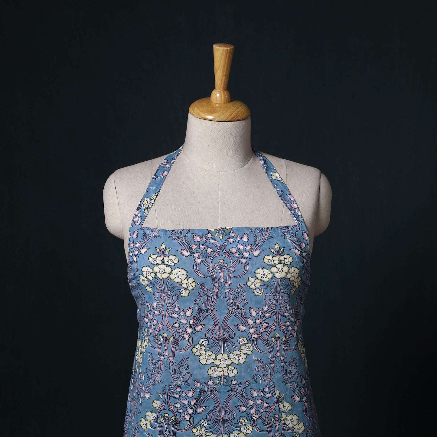 Blue - Sanganeri Hand Block Print Cotton Apron with Pocket 51