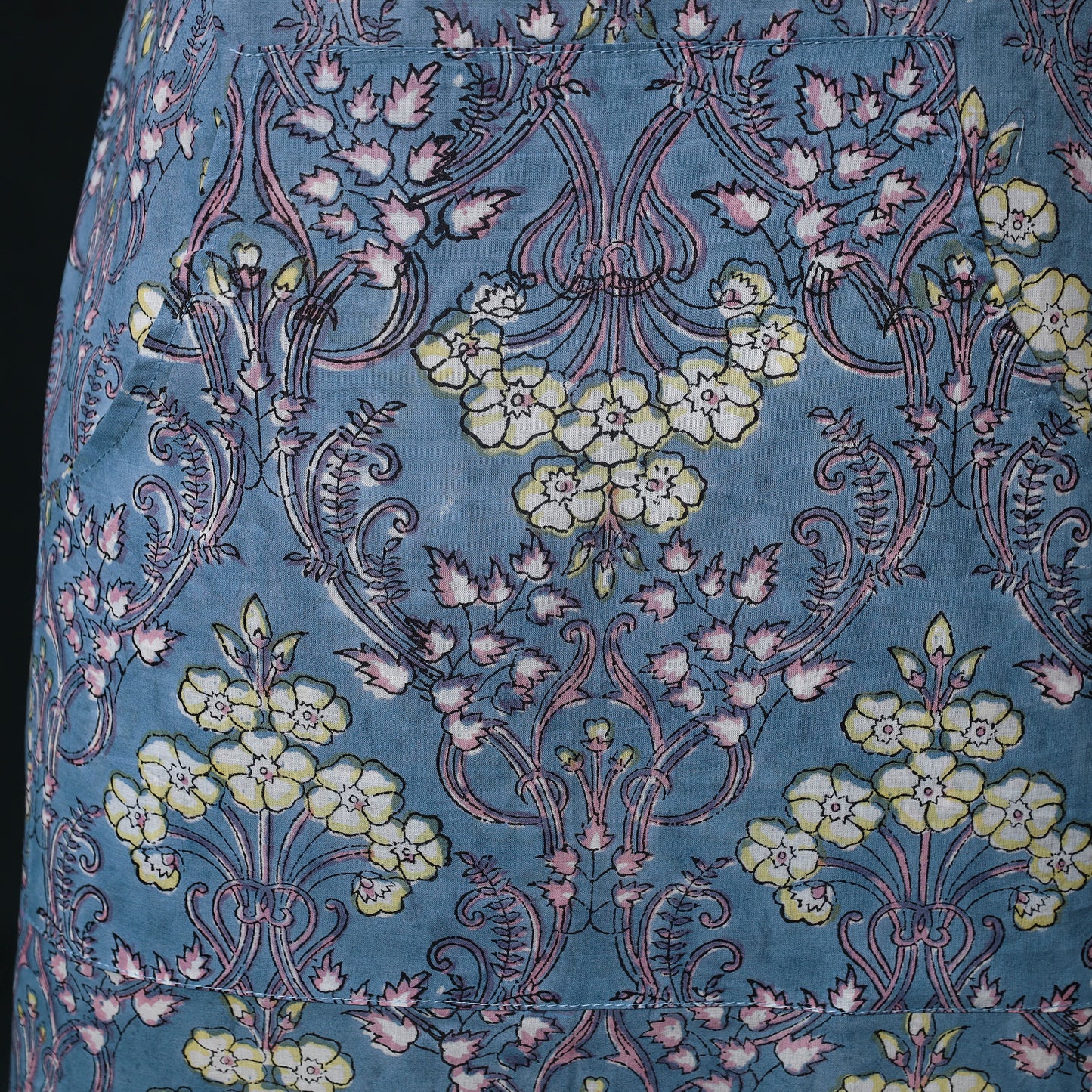 Blue - Sanganeri Hand Block Print Cotton Apron with Pocket 51