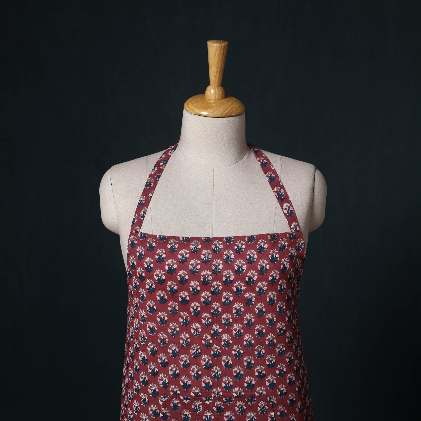 Red - Sanganeri Hand Block Print Cotton Apron with Pocket 52