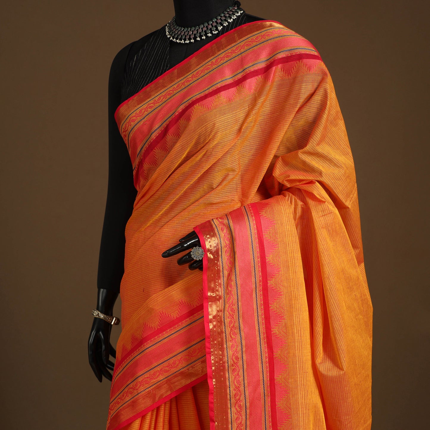 Orange - kandangi chettinad cotton saree with border 40