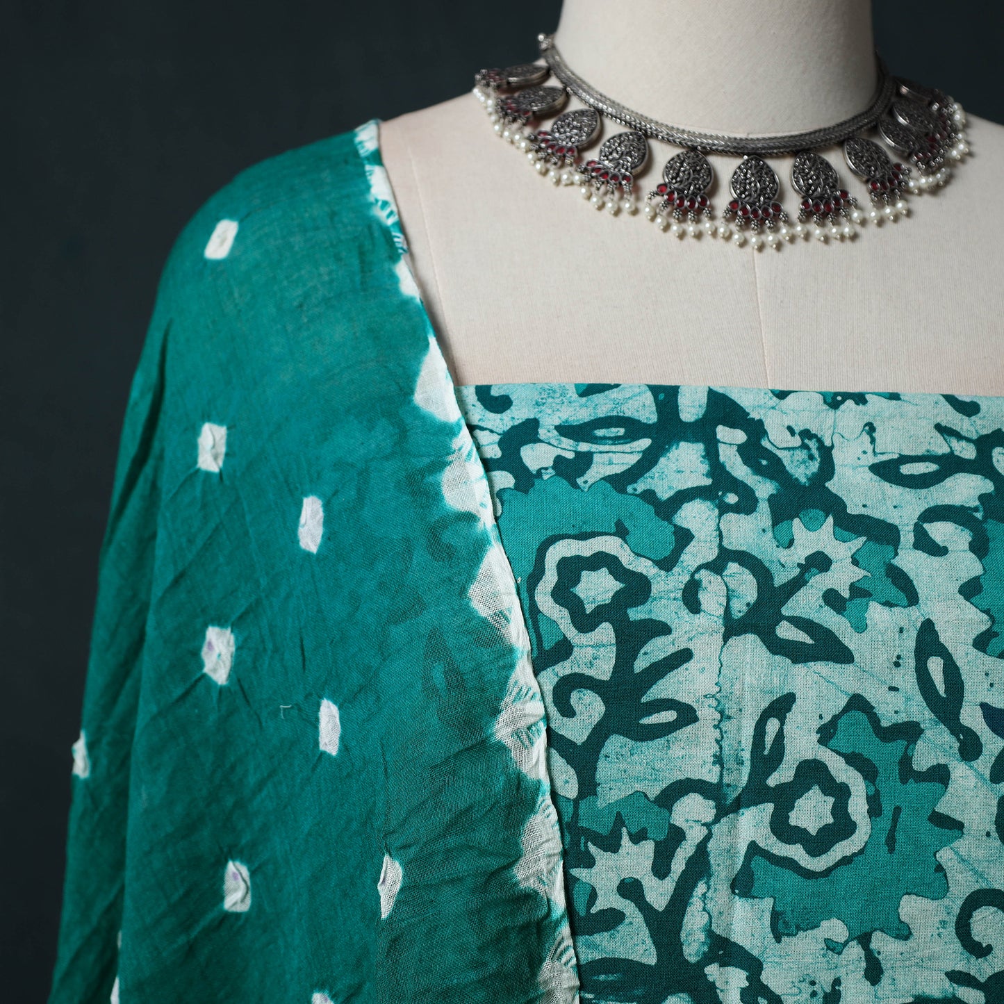 Hand Block Batik Print Cotton 2pc Unstitched Dress Material Kurta Set 03