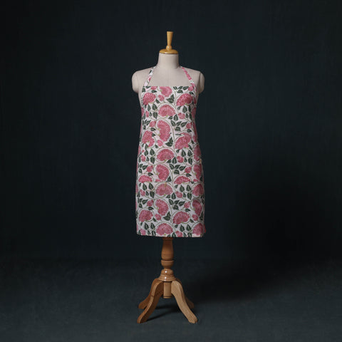 Pink - Sanganeri Hand Block Print Cotton Apron with Pocket 53