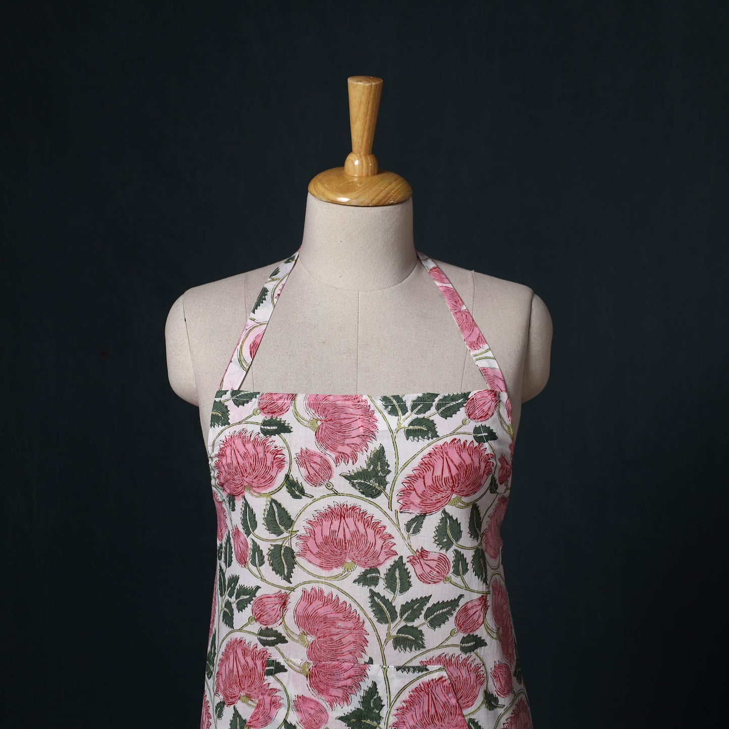 Pink - Sanganeri Hand Block Print Cotton Apron with Pocket 53