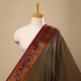 Buy Brown Mercerised Cotton Paithani Border Dharwad Fabric