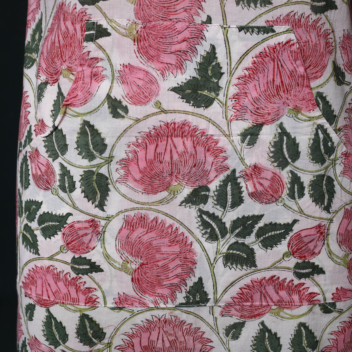 Pink - Sanganeri Hand Block Print Cotton Apron with Pocket 53