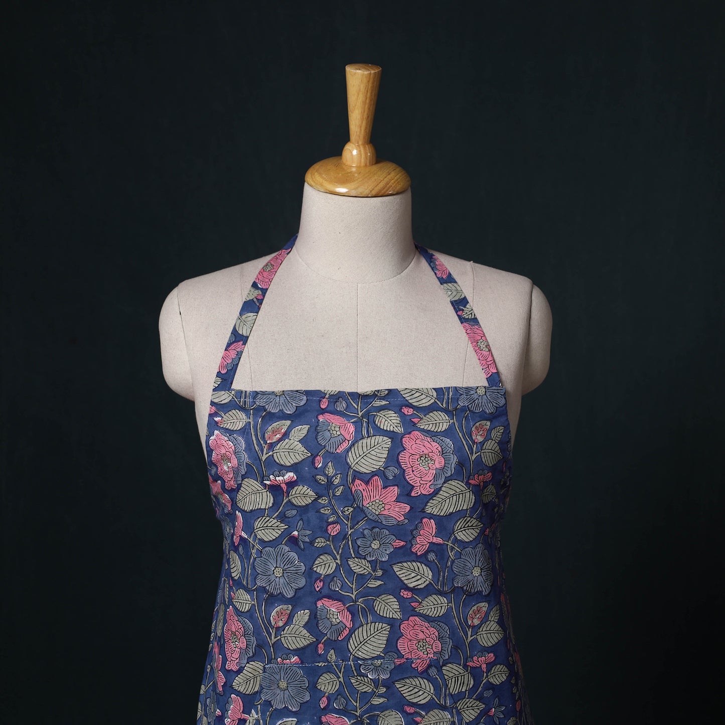 Blue - Sanganeri Hand Block Print Cotton Apron with Pocket 54