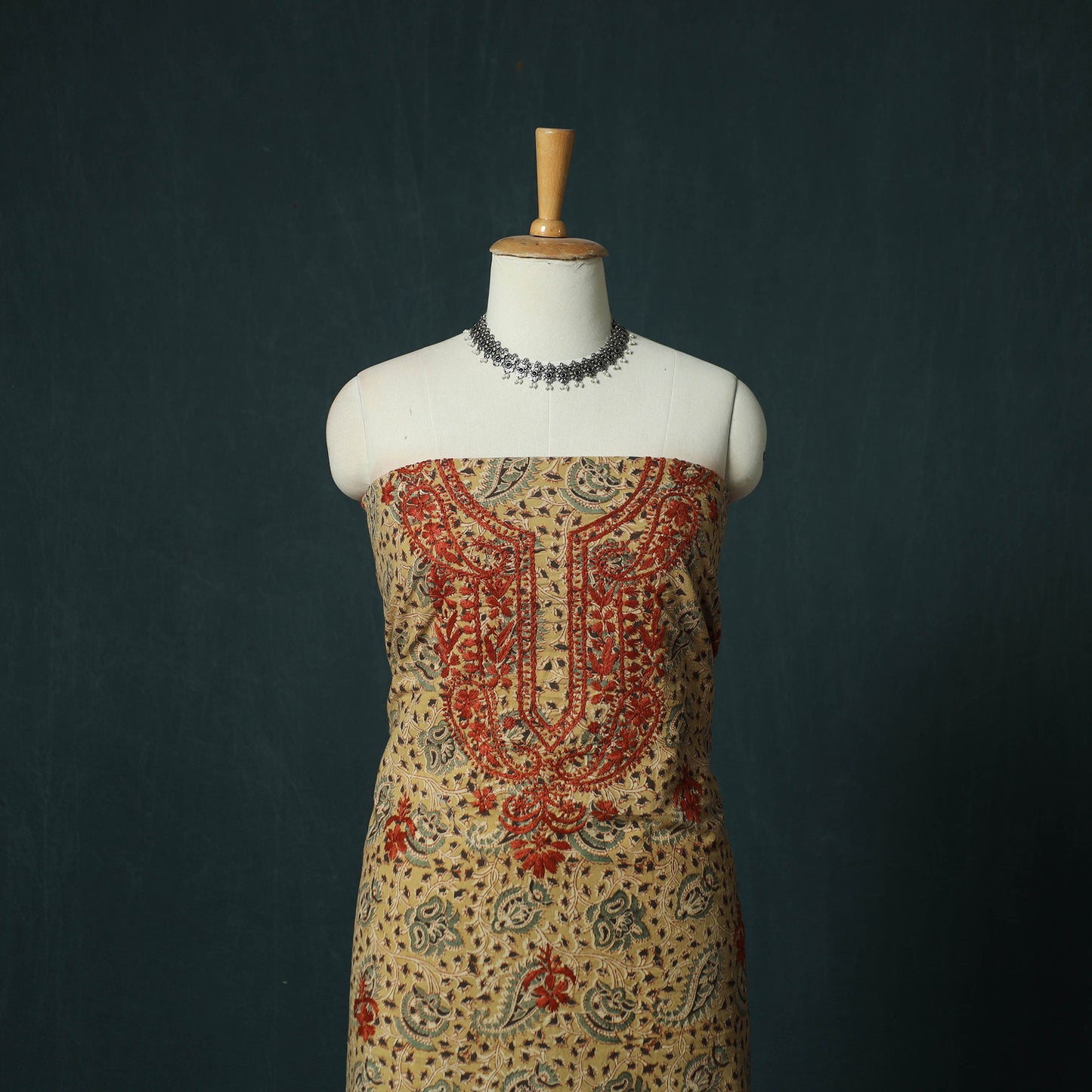 Lucknowi Chikankari Hand Embroidered Kalamkari Cotton Unstitched Kurta Material (2.5M) 23