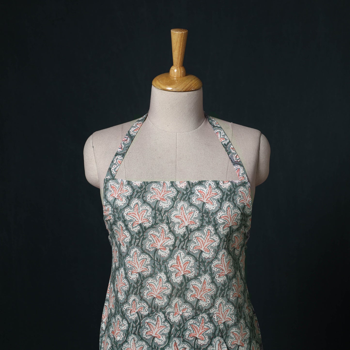 Green - Sanganeri Hand Block Print Cotton Apron with Pocket 55
