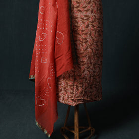 Hand Block Batik Print Cotton 2pc Unstitched Dress Material Kurta Set 05