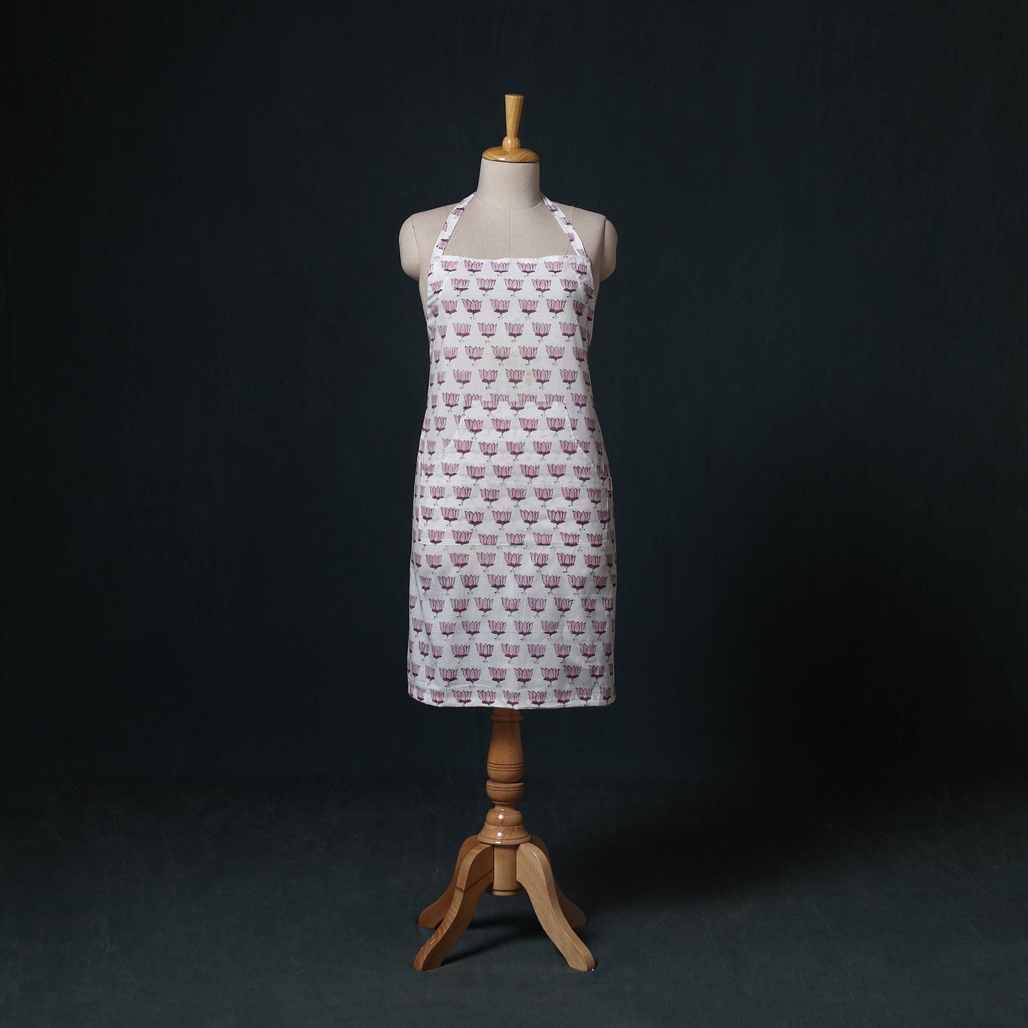 White - Sanganeri Hand Block Print Cotton Apron with Pocket 57