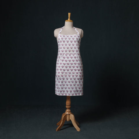 White - Sanganeri Hand Block Print Cotton Apron with Pocket 57