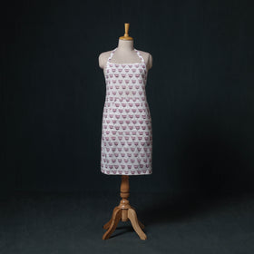 White - Sanganeri Hand Block Print Cotton Apron with Pocket 57