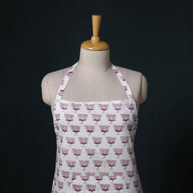 White - Sanganeri Hand Block Print Cotton Apron with Pocket 57