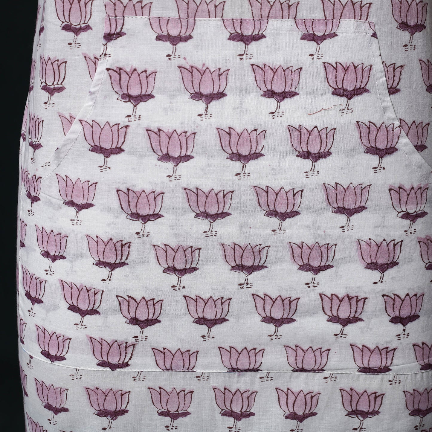 White - Sanganeri Hand Block Print Cotton Apron with Pocket 57