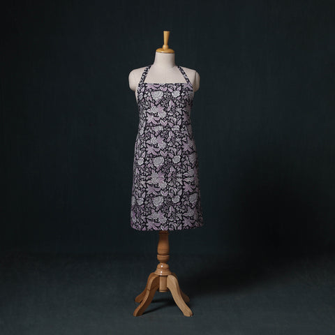 Black - Sanganeri Hand Block Print Cotton Apron with Pocket 59