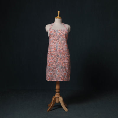 Peach - Sanganeri Hand Block Print Cotton Apron with Pocket 60