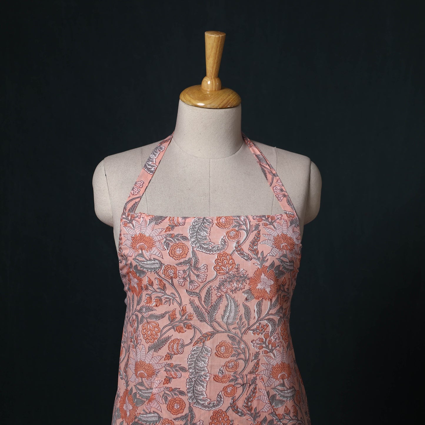 Peach - Sanganeri Hand Block Print Cotton Apron with Pocket 60