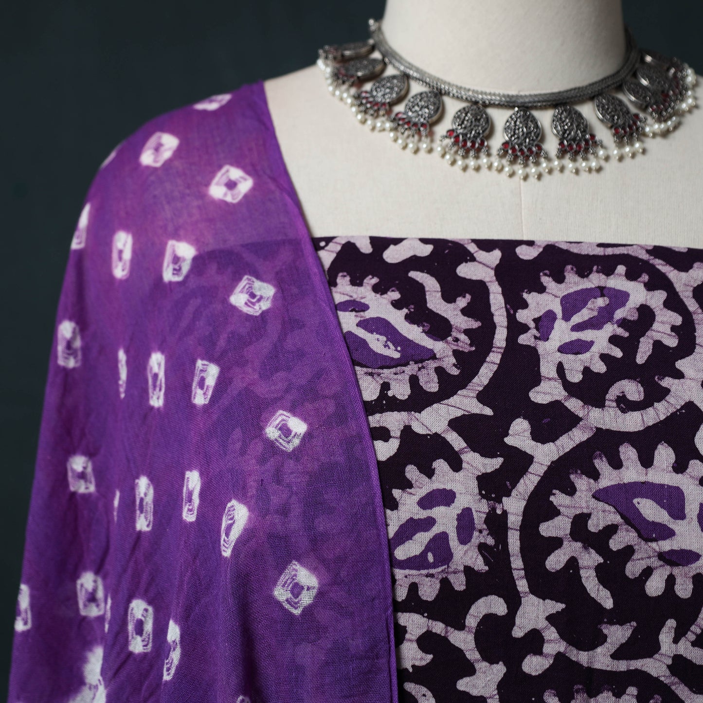 Hand Block Batik Print Cotton 2pc Unstitched Dress Material Kurta Set 07