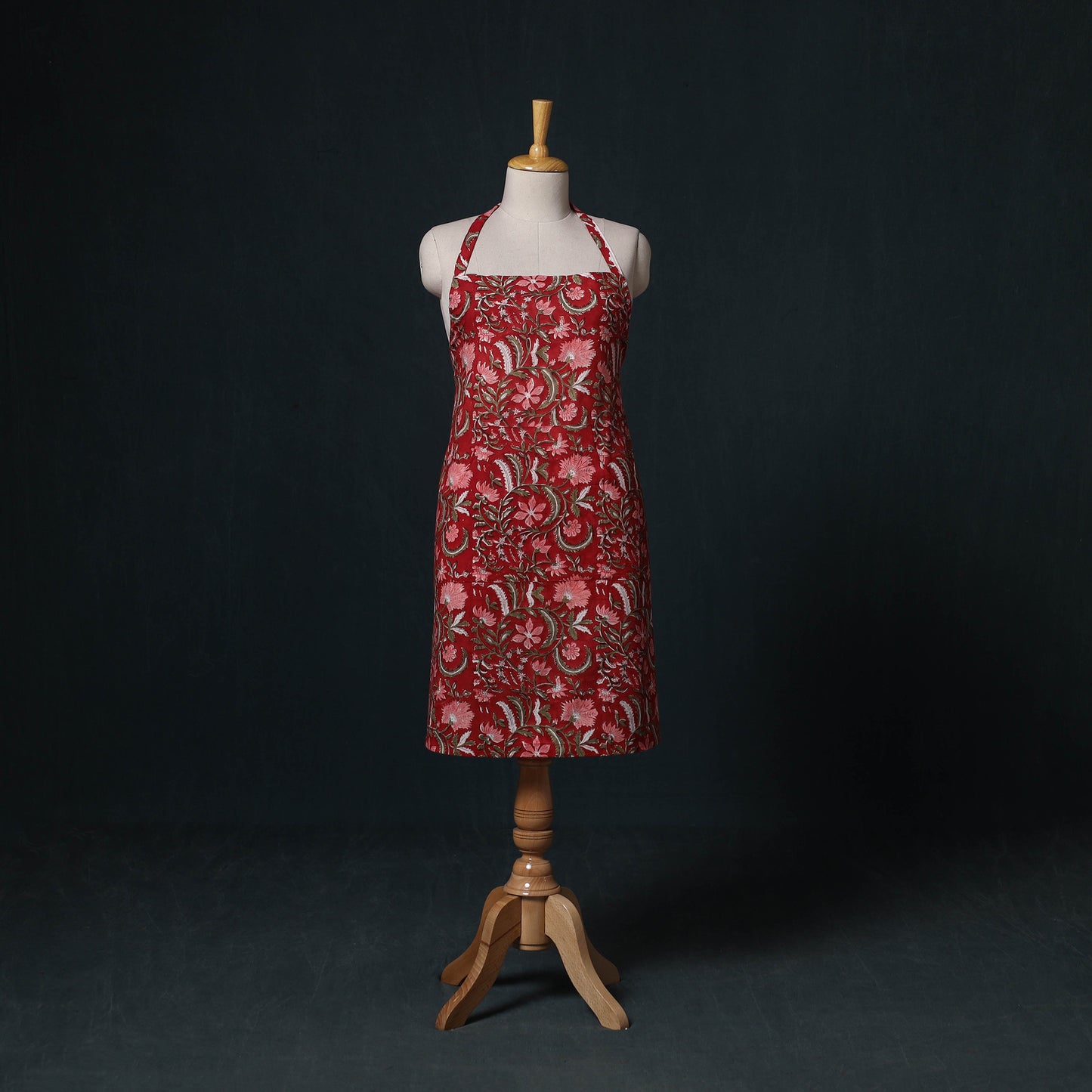 Red - Sanganeri Hand Block Print Cotton Apron with Pocket 62