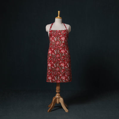 Red - Sanganeri Hand Block Print Cotton Apron with Pocket 62