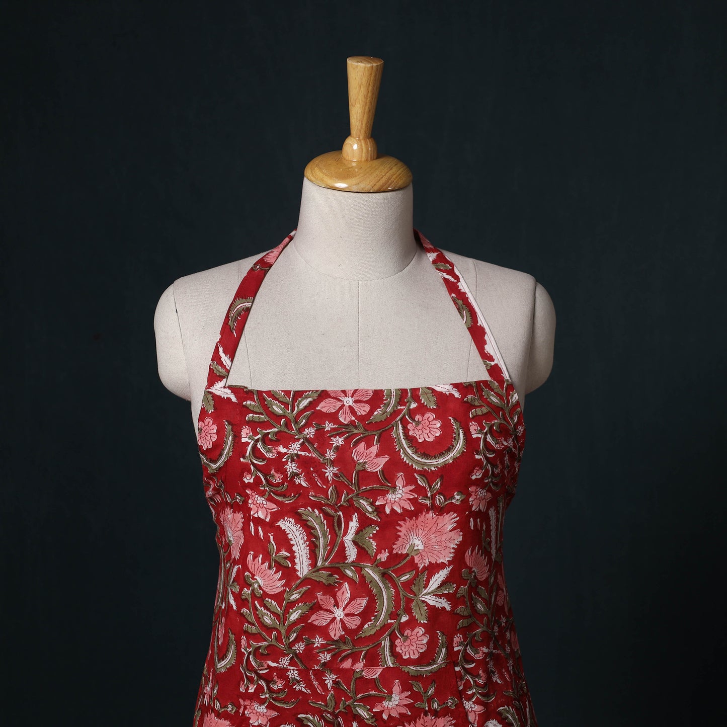 Red - Sanganeri Hand Block Print Cotton Apron with Pocket 62