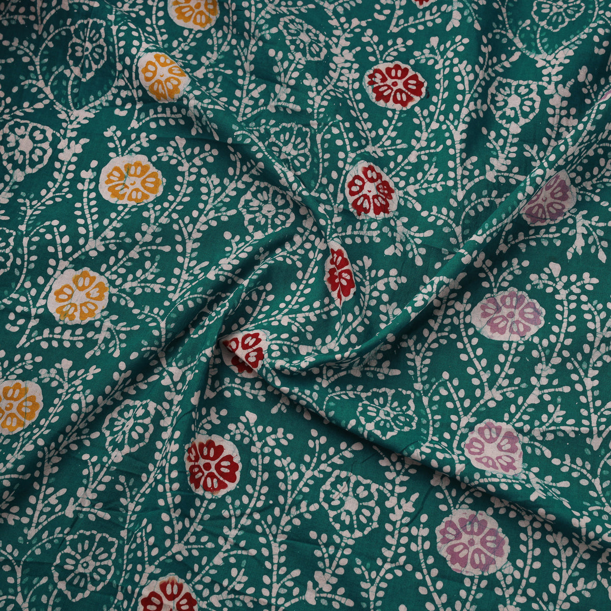 Green - Hand Batik Indonesian Style Print Cotton Fabric 07