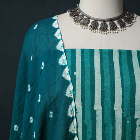 Hand Block Batik Print Cotton 2pc Unstitched Dress Material Kurta Set 08