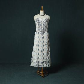 Lucknowi Chikankari Hand Embroidered Pochampally Ikat Cotton Unstitched Kurta Material (2.5M) 26