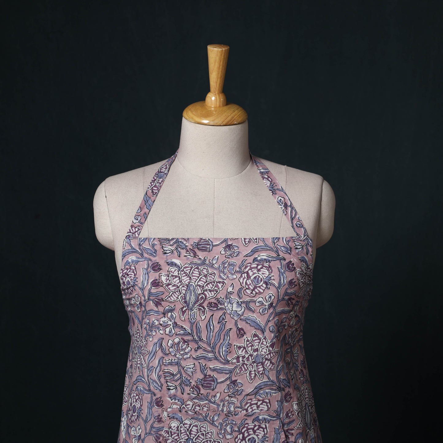 Purple - Sanganeri Hand Block Print Cotton Apron with Pocket 63
