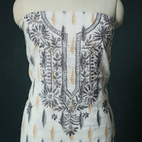 Lucknowi Chikankari Hand Embroidered Pochampally Ikat Cotton Unstitched Kurta Material (2.5M) 26