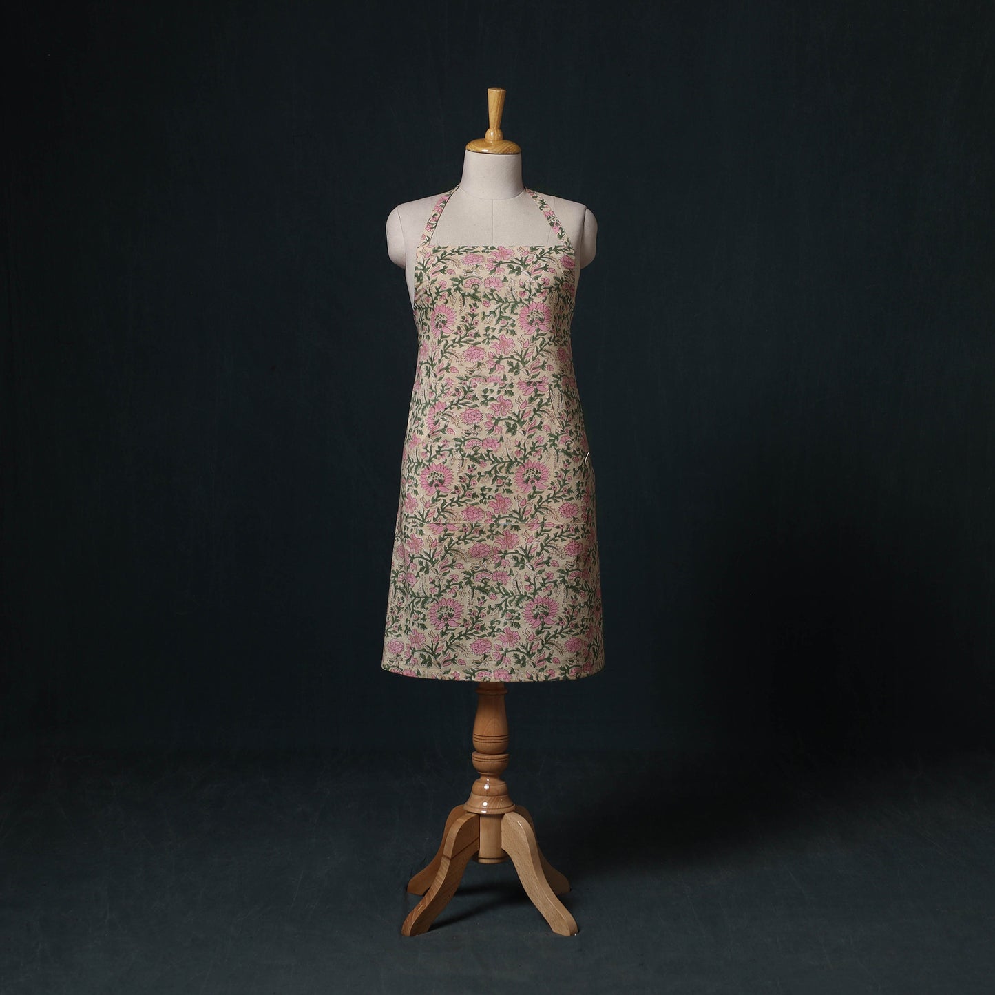 Yellow - Sanganeri Hand Block Print Cotton Apron with Pocket 64