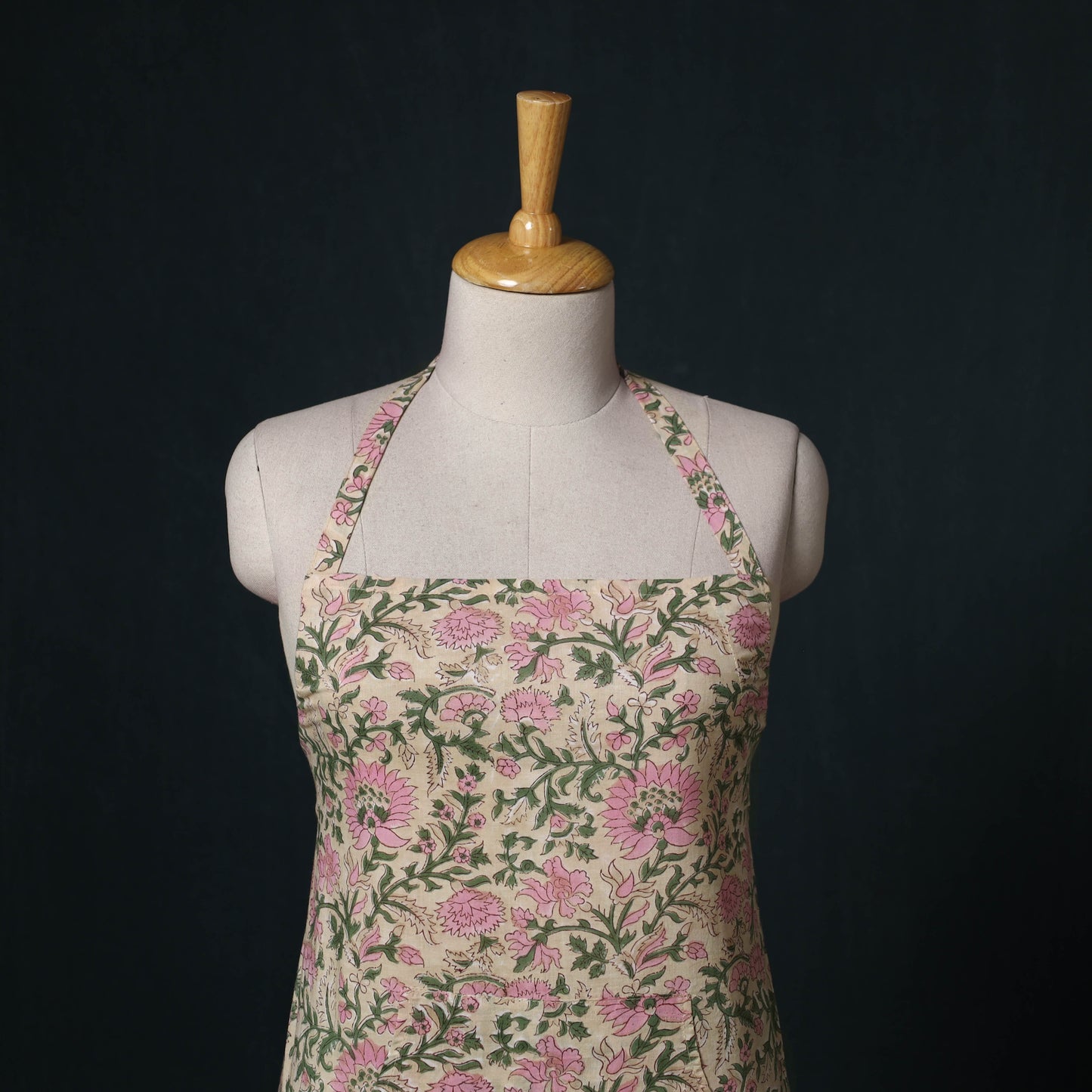Yellow - Sanganeri Hand Block Print Cotton Apron with Pocket 64